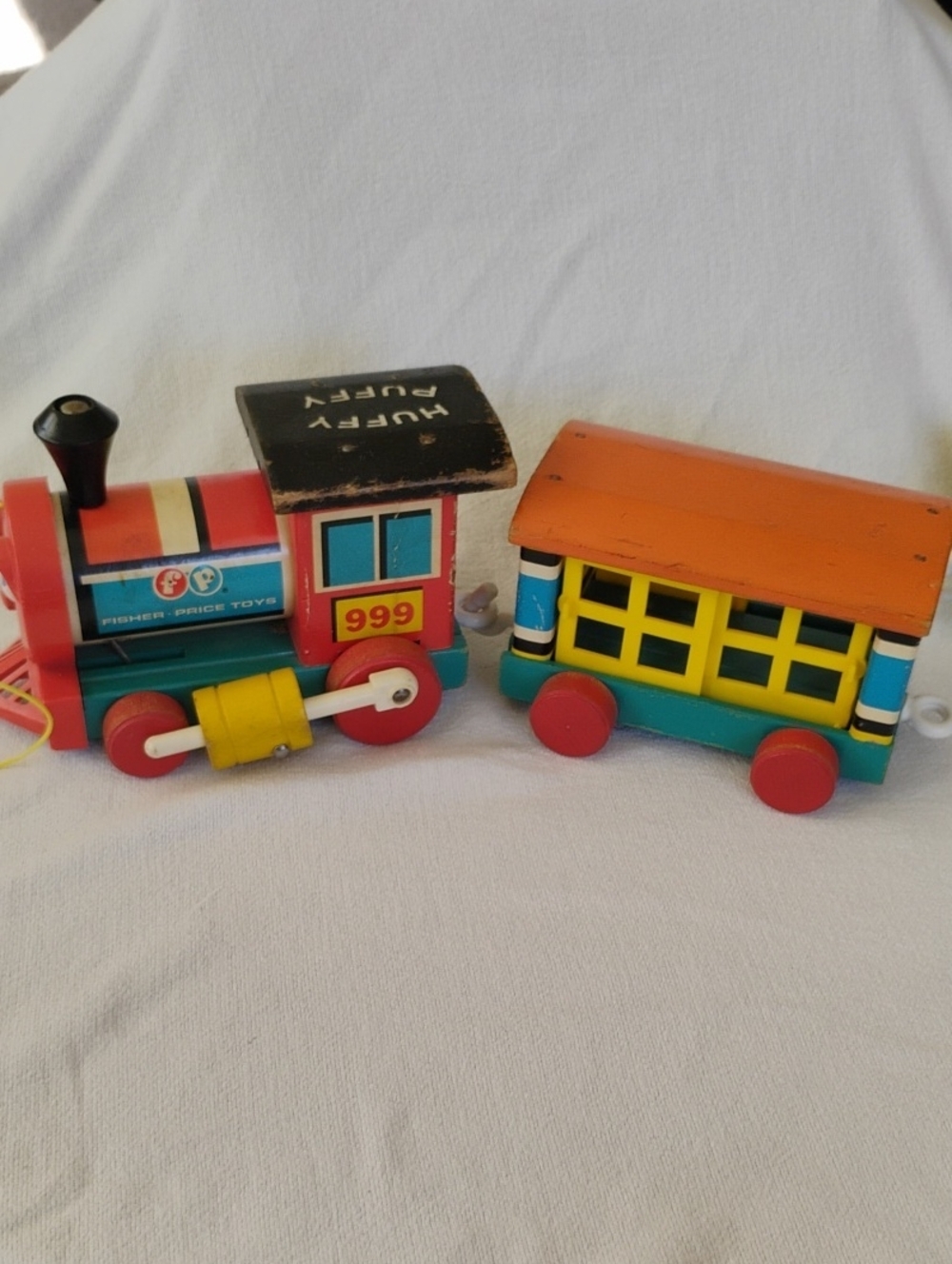 Fisher-Price 1963 VintageKids Wooden Pull Train Huffy Puffy 4 Pieces